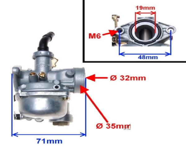 CARBURETOR W/FUEL COCK ATV110 PZ19 CHOKE OPERATED BY CABLE